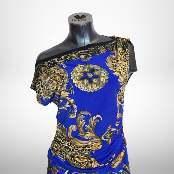 Stunning Just Cavalli Blue Baroque Print  Stretch Mini Dress - Size Small - Picture 5 of 16